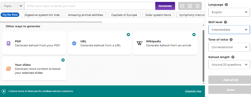 Kahoot AI content generation